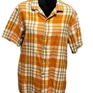 PacSun Orange and White Casual Button Down Shirt Mens Medium